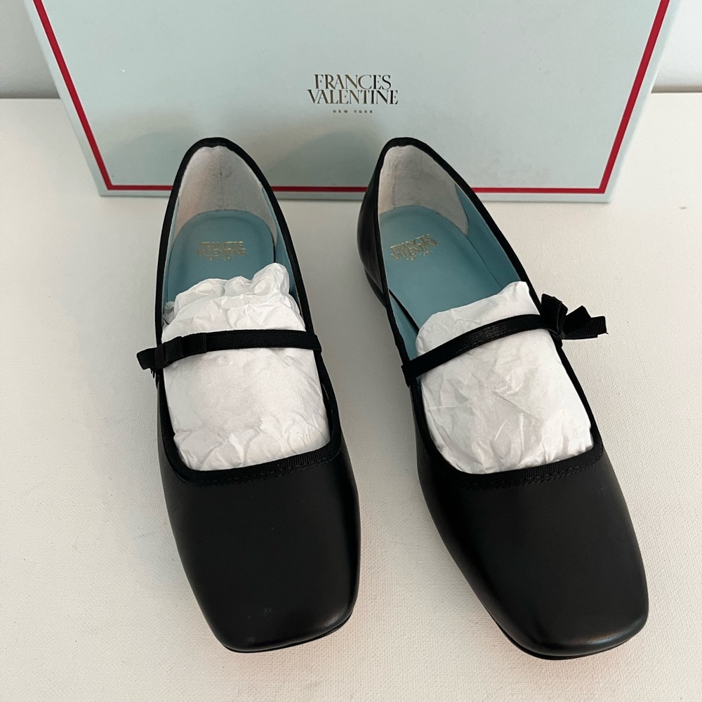 Frances Valentine Jude Calf Leather Black  Flat Maryjane with Bow